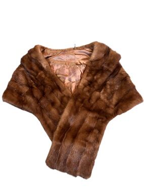 Vintage Mink Fur Stole Wrap Cape - 1940s - Satin Lining - Genuine Fur - Brown